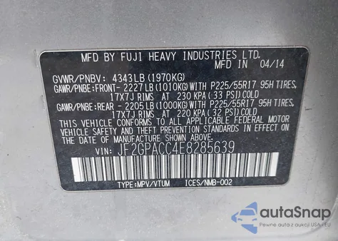 2014 Subaru Xv Crosstrek 2.0I Premium z USA, uszkodzony, nr VIN JF2GPACC4E8285639